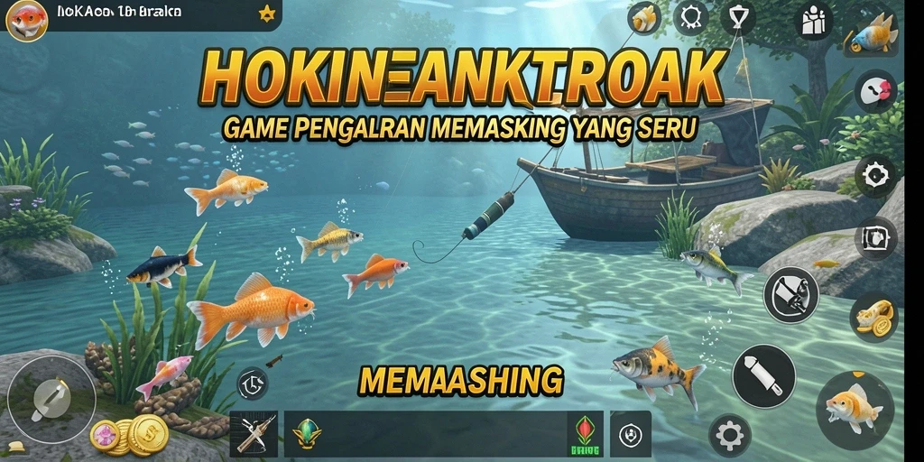 Antarmuka HOKIARENA yang menampilkan pengalaman memancing yang imersif.