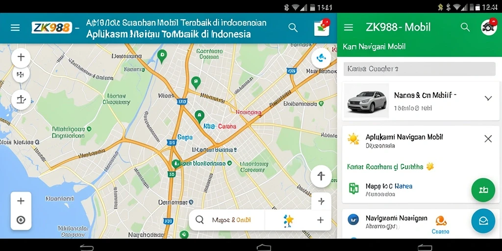Antarmuka aplikasi ZK988 saat navigasi mobil yang jelas dan informatif.